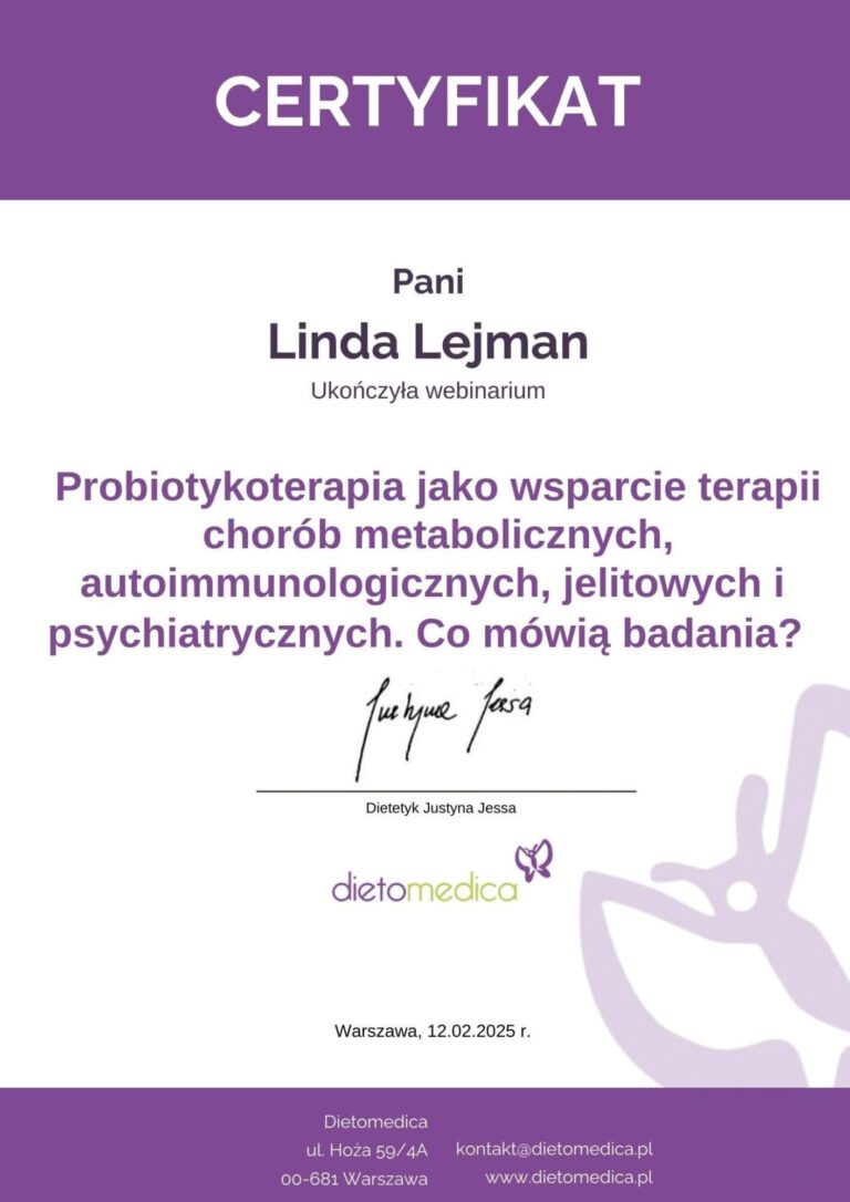 Probiotykoterapia a choroby certyfikat