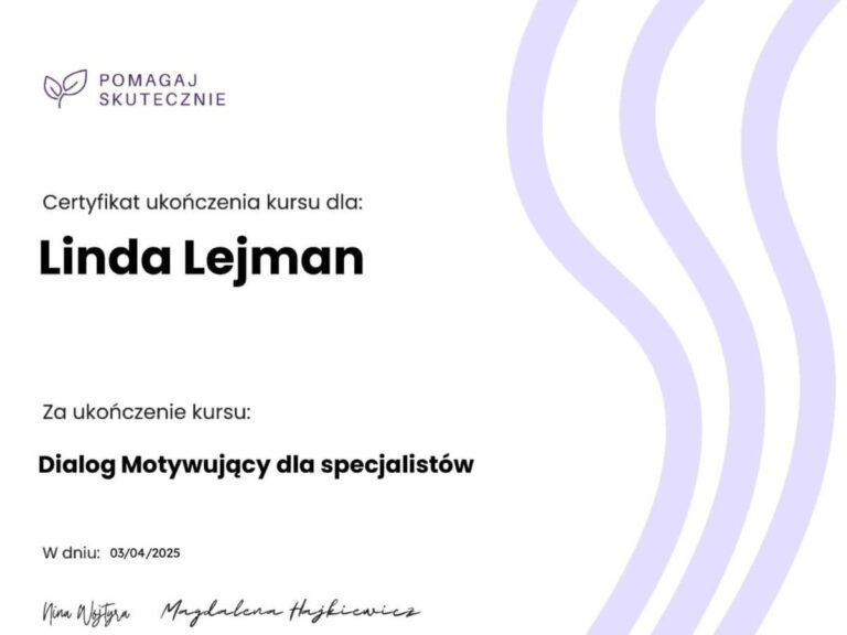 Dialog motywujący certyfikat