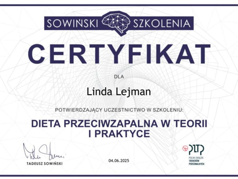 Dieta przeciwzapalna certyfikat