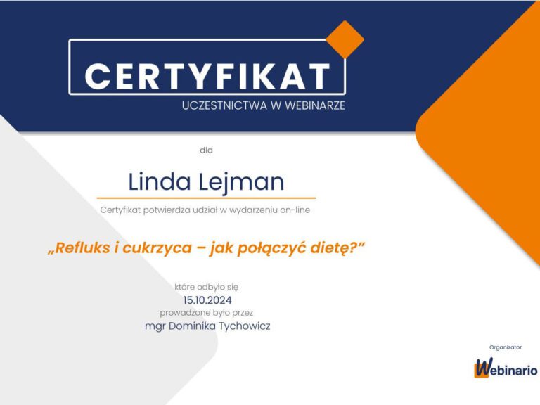 Refluks i cukrzyca certyfikat